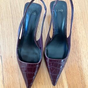 Mango Women's Dark Burgundy Croc-Embossed Heels